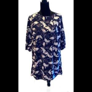 Old Navy Tunic Top or Mini Dress Size Large Navy w/White Birds Zipper Back Comfy
